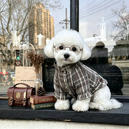 Korean-style pet retro plaid shirt, small dog Pomeranian Teddy Maltese spring/summer pure cotton top Korean-style pet retro plaid shirt, small dog Pomeranian Teddy Maltese spring/summer pure cotton top
